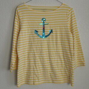 Talbots Nautical Striped Long Sleeve Anchor Top Blouse  SP